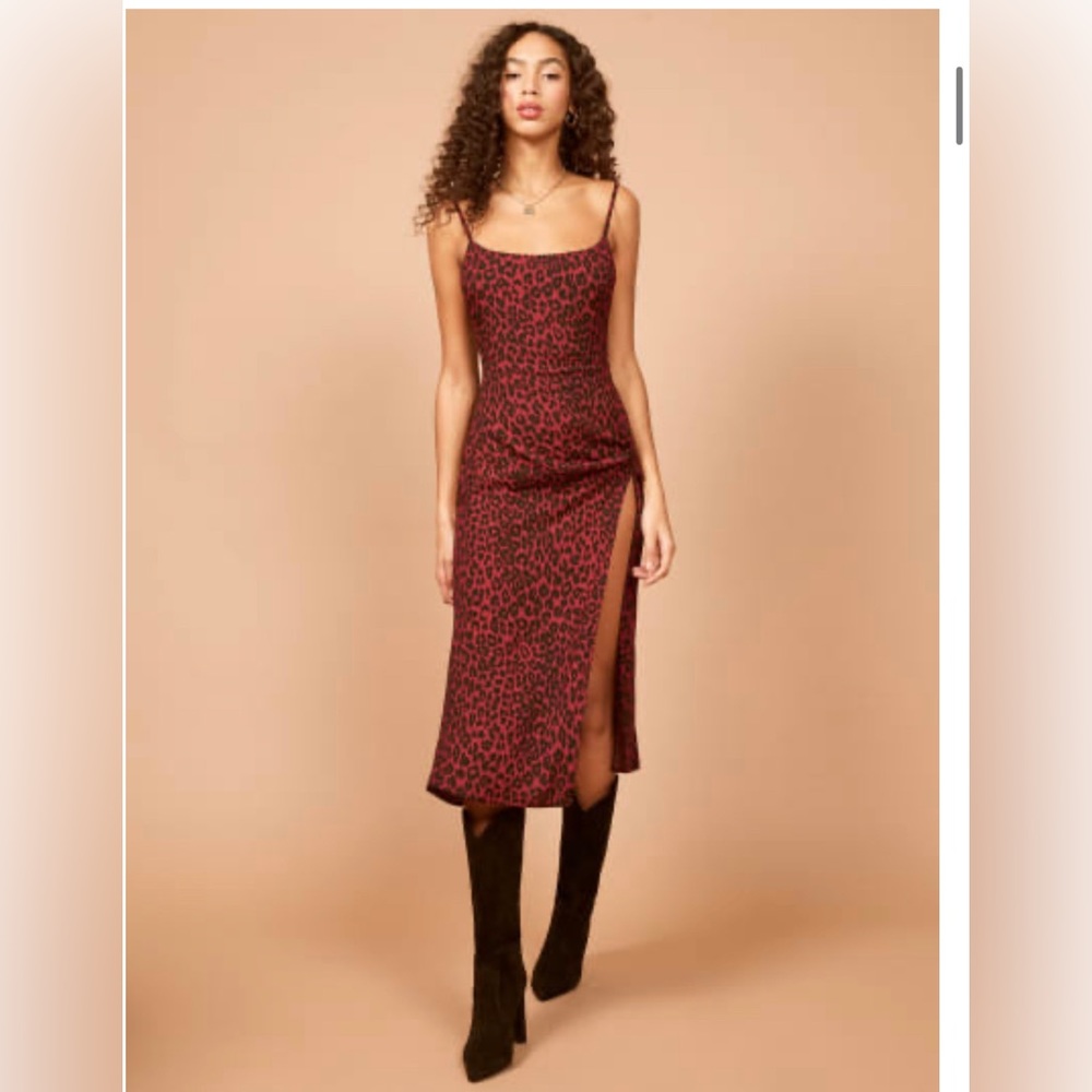 Reformation Red Leopard Print Midi Dress